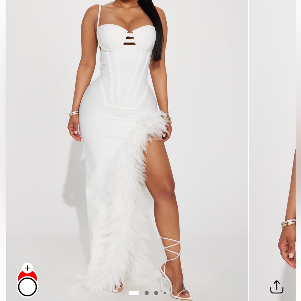 Fashion Nova White Feather Maxi Dress